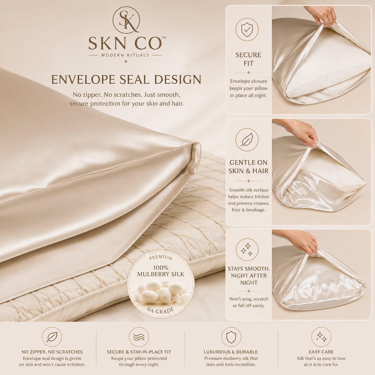 SKN CO™ BeautySilk Mulberry Silk Pillowcase Set (2-Pack)