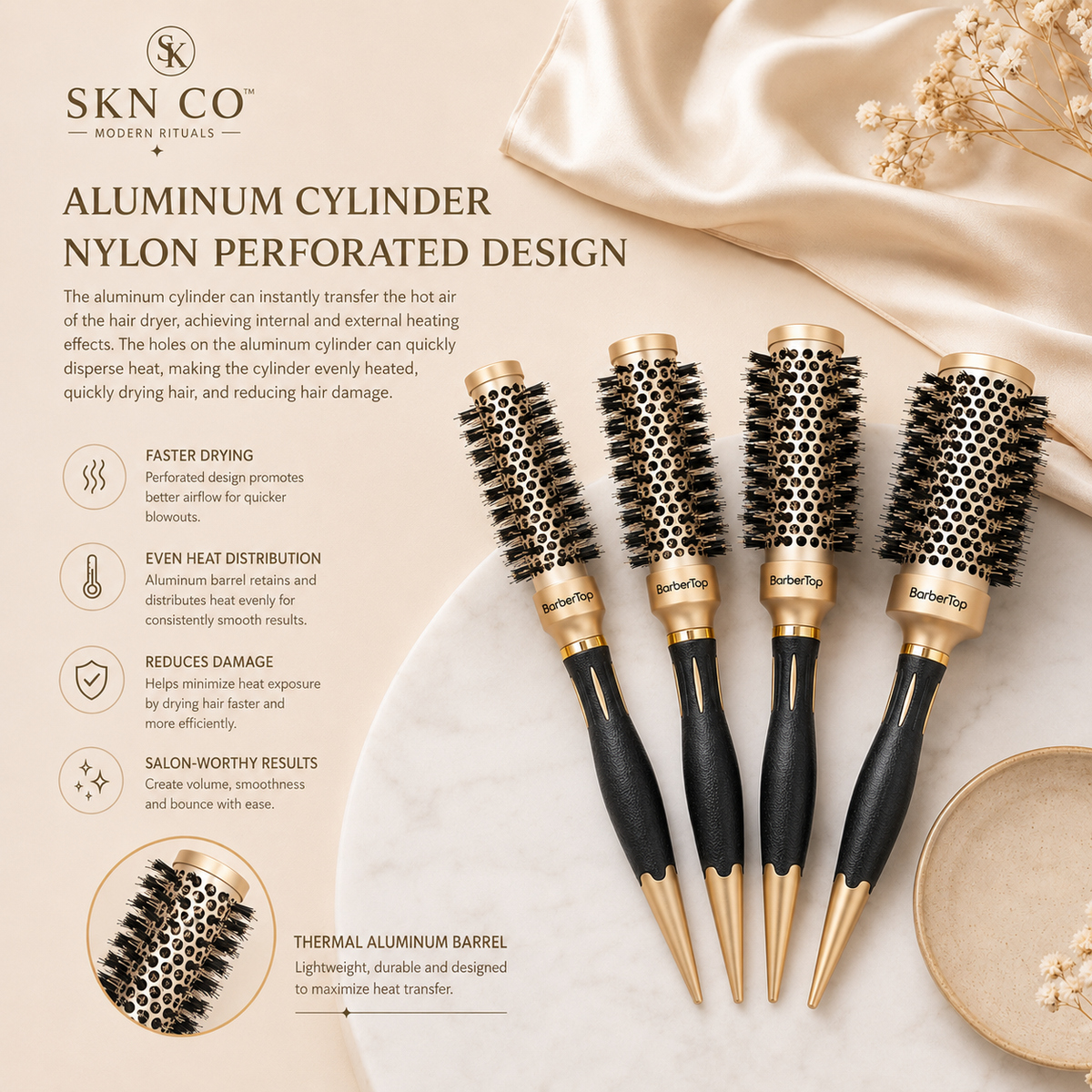 4-Piece Heat-Resistant Volumizing Round Brush Set