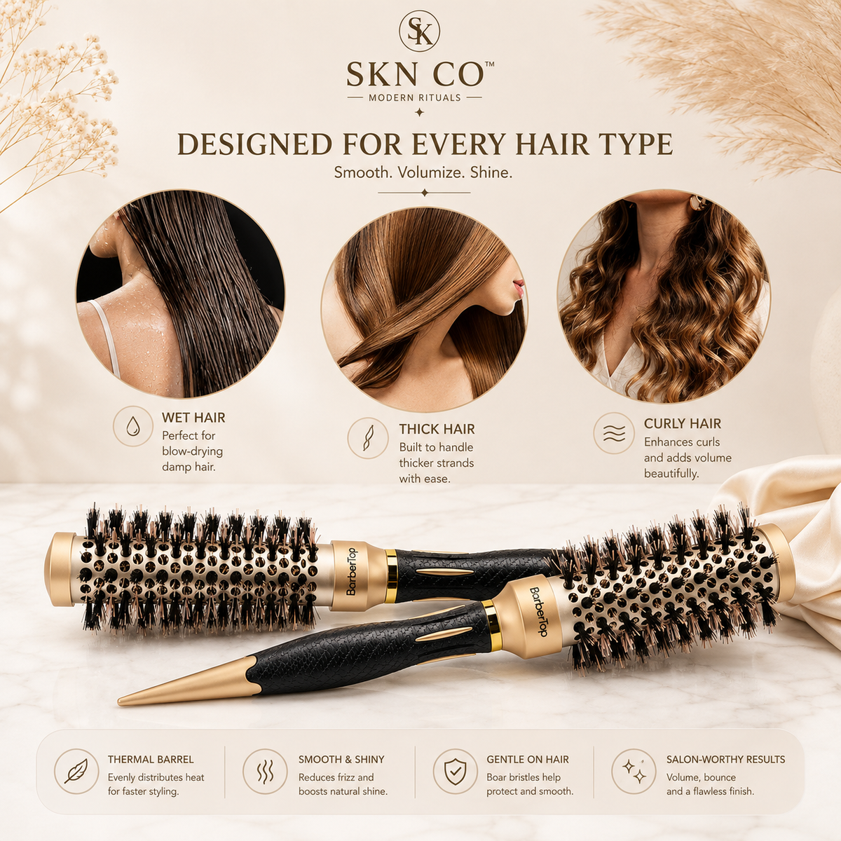 4-Piece Heat-Resistant Volumizing Round Brush Set