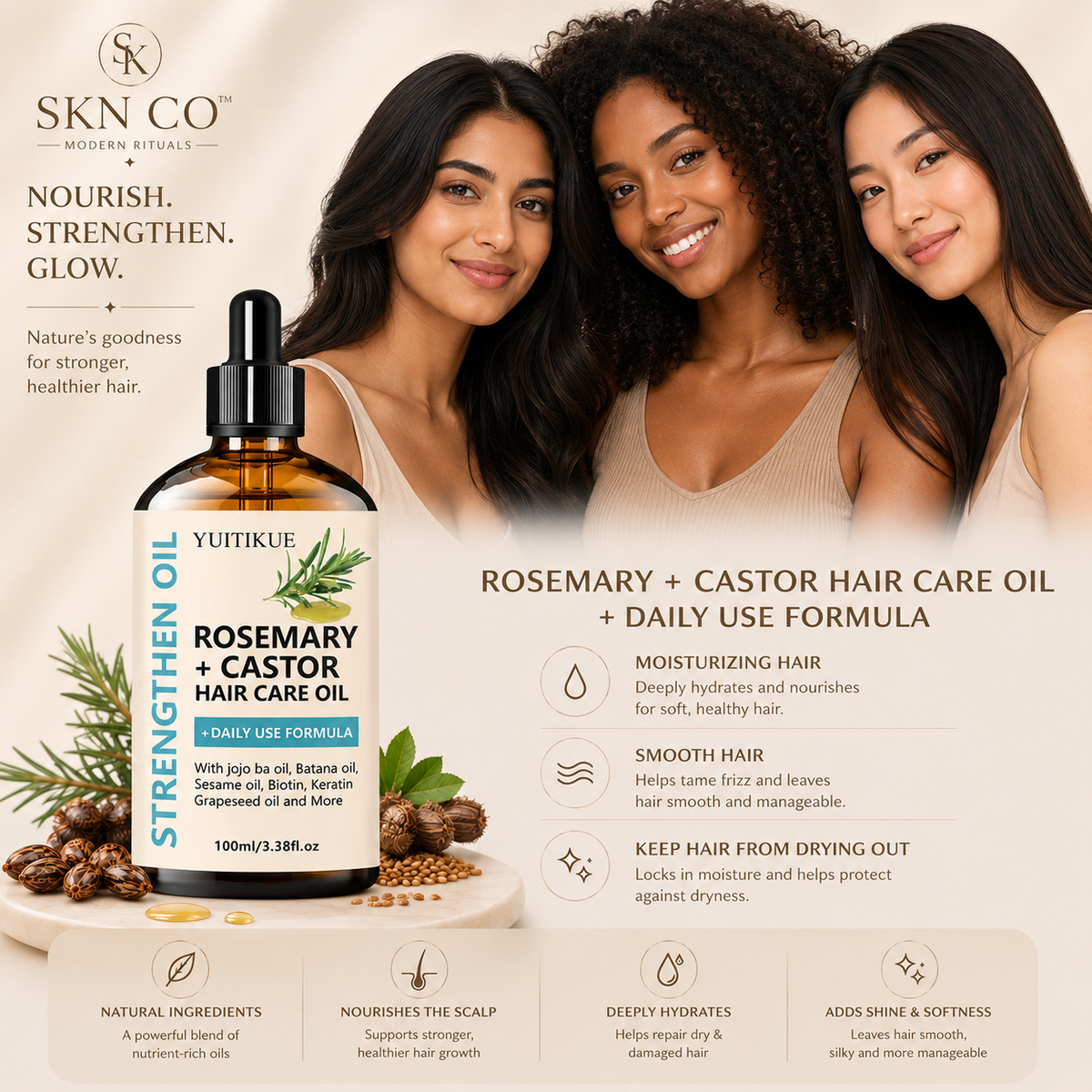 Rosemary + Castor Hair Care Strengthen Oil